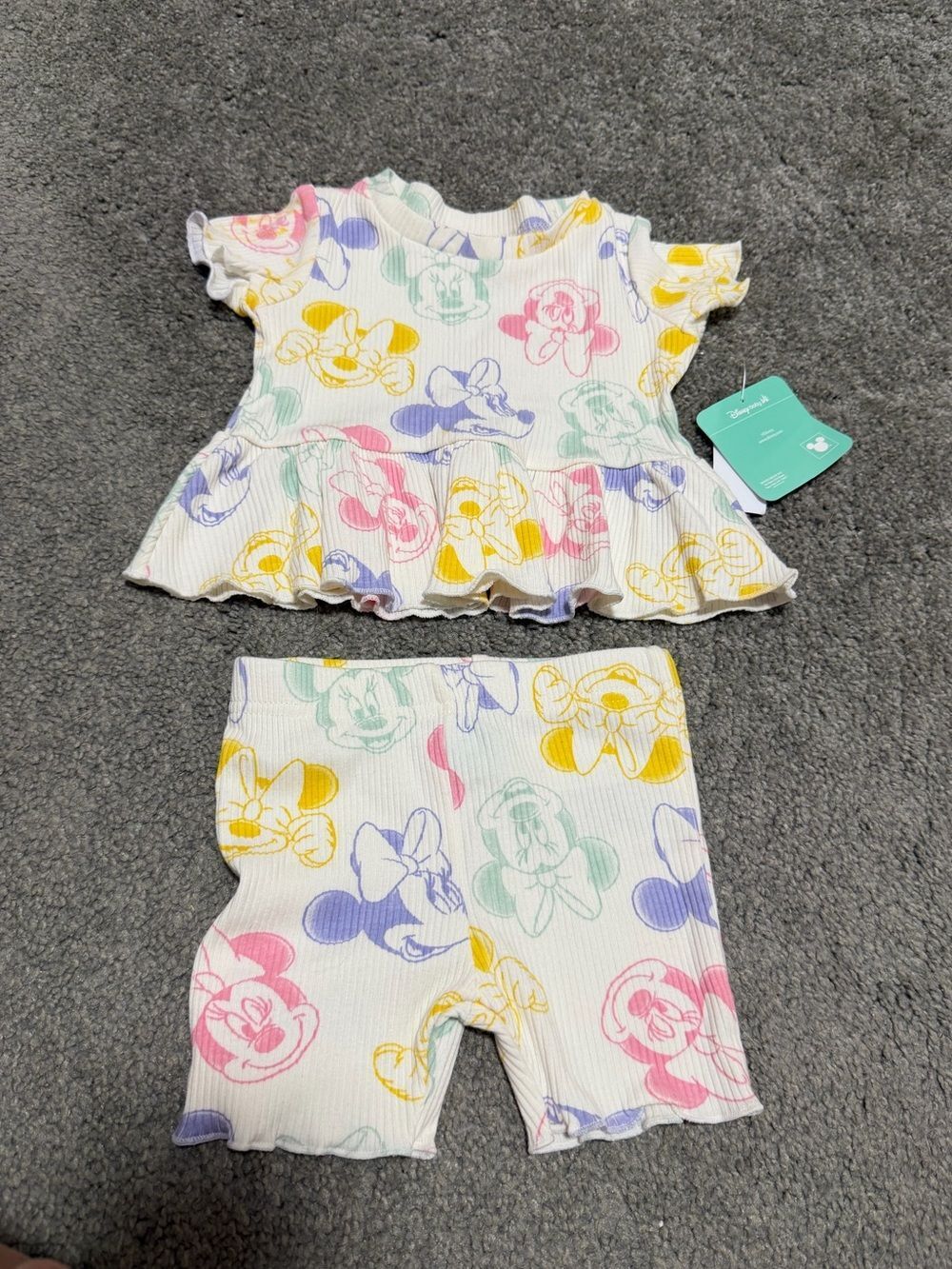Disney Baby Peplum Top and Biker Short Set Girls 3-6 Month Minnie Mouse NWT